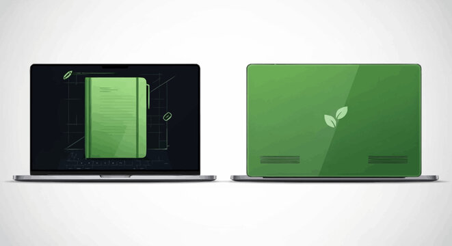 Laptop displaying green notebook on screen