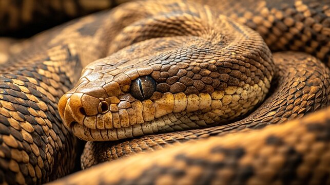 distended. Python snake resting among food remnants, visibly full abdomen in natural habitat. wildlife magazines, conservation campaigns, designed for nature documentaries and education.