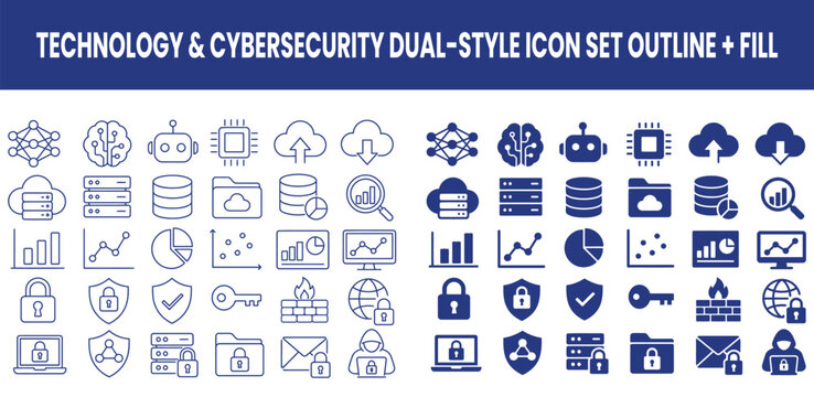Technology and cybersecurity dualstyle icon set icon set