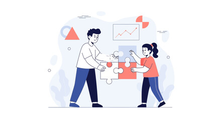 Fototapeta premium Teamwork and collaboration: people assembling puzzle pieces, business strategy concept