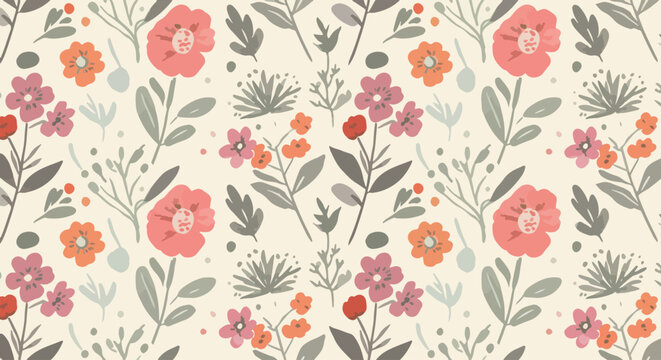 A gentle pastel garden filled with scattered blossoms and whimsical natural charm