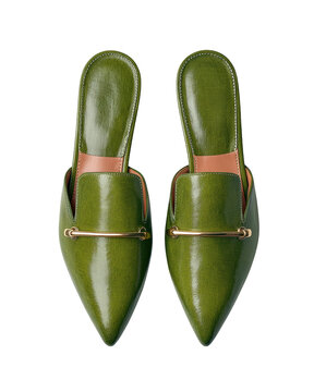 Elegant Green Pointed Mules with Gold Accent for Chic Fashion Statement