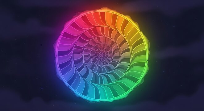 Vibrant Rainbow Spiral Nautilus Shell Pattern.