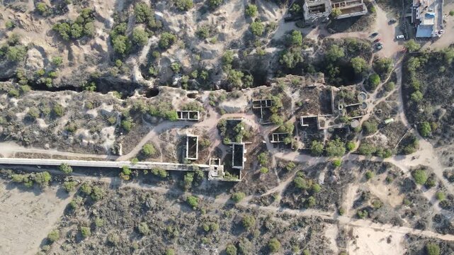 Mineral de Pozos Guanajuato vista a&eacute;rea desde dron .Old mining estates at Mineral de Pozos in Guanajuato, Mexico