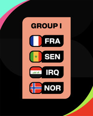 Group I National Flags Display for 2026 Football Tournament Qualification Stage Announcement, Modern Graphic Style. © lunarts_studio