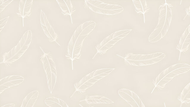 White feather pattern on beige background for design and decoration purposes