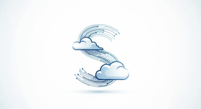 Stylized Letter S with Clouds and Digital Stream Design.