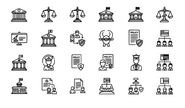 Governance Leadership and Justice Line Icons Government Diplomacy Vector Set
