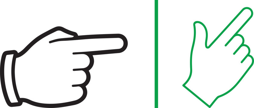 Set of two hand gesture icons showing pointing direction in flat design style