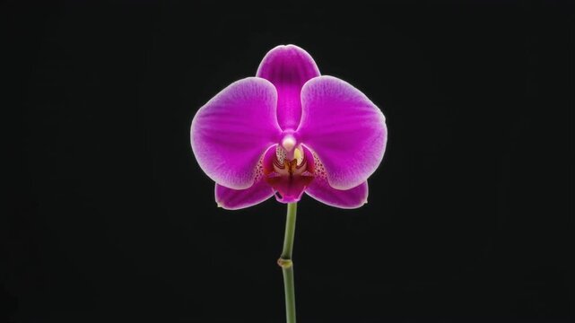 Beautiful single fuchsia orchid flower with a dark background and a single stem
