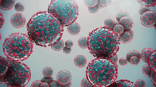 Close-up of COVID-19 Delta variant virus under microscope