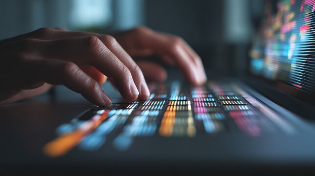 Hands typing on laptop keyboard