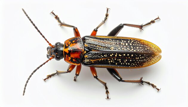 Elegant Net-winged Beetle - A Detailed Close-Up on a White Background.