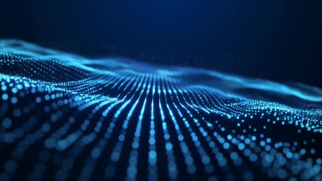 Abstract Blue Digital Particle Wave Technology Background Animation.