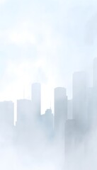 Fototapeta premium Serene watercolor cityscape a tranquil fog-kissed urban skyline evokes calm modern creative design