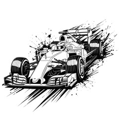 Fototapeta premium Dynamic Formula 1 Racing Car Speed Motion Splatter Black and White Graphic Design
