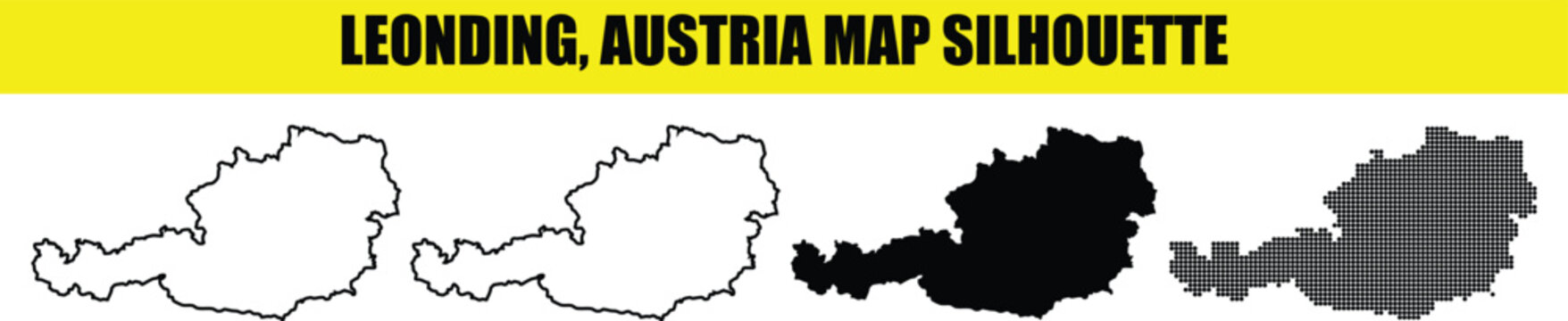 Leonding austria map silhouette collection. solid black outline, linear contour, and dot patterns isolated on transparent.