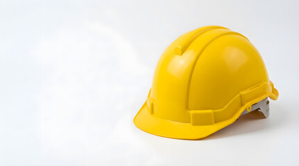 Fototapeta premium Bright yellow construction helmet on white background safety first