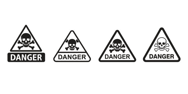 4 Skull And Crossbones Danger Warning Signs In One Set