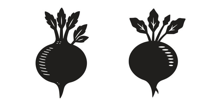 2 Bold Beetroot Radish Vegetable Silhouette Designs In One Set