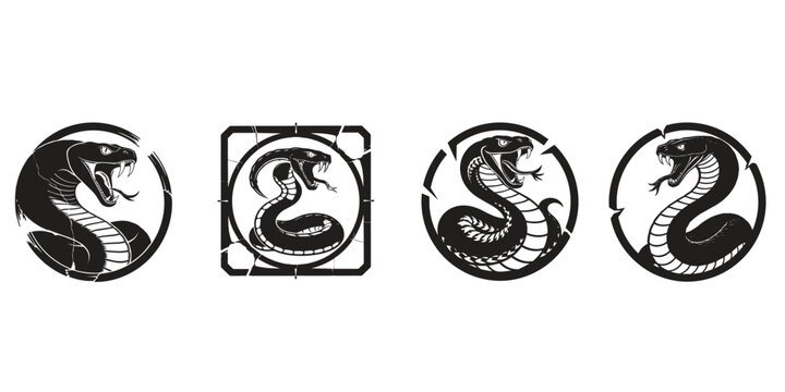 4 Fierce Striking Snake Cobra Designs In One Picture Set