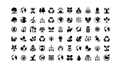 Obraz premium Eco friendly icons depicting nature sustainability and environmental conservation with recycling symbols trees and renewable energy