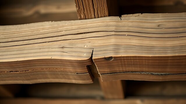 tenon. Ancient wooden beam with mortise and tenon joint, detailed texture. real-estate listings, architecture portfolios, designed for real-estate listing and luxury residence showcases.