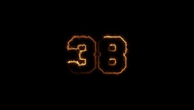 Number 38 Torch Fire Animation on Black Background