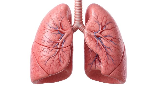 A detailed illustration of human lungs with trachea and bronchi