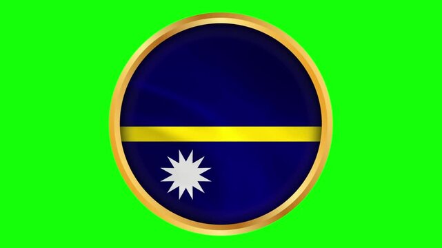 Nauru Round Framed National Wavy Flag. Circular Blowing Flag of Nauru with Gold Frame.