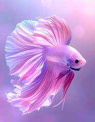 Fototapeta premium Vibrant Pink Purple Betta Fish in Dark Background – High Detail Macro