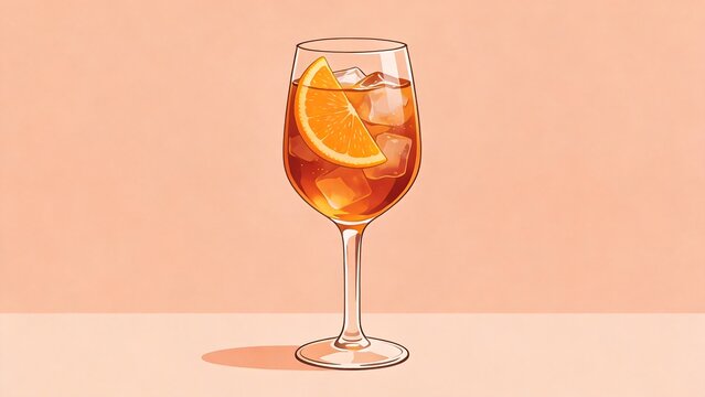 Wine glass with orange slice and ice