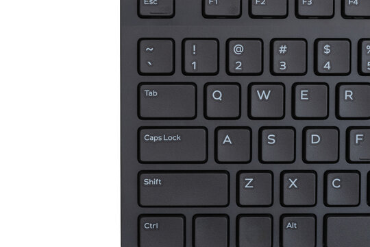 Close-up of black computer keyboard isolated on white