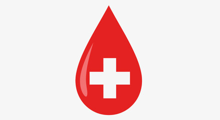 Fototapeta premium Red blood drop icon with white medical cross symbol representing donation and health awareness