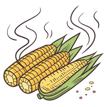 Grilled corn on cob isolated on white background vector illustration