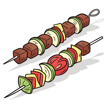 Beach bbq skewer sticks isolated on white background vector illustration