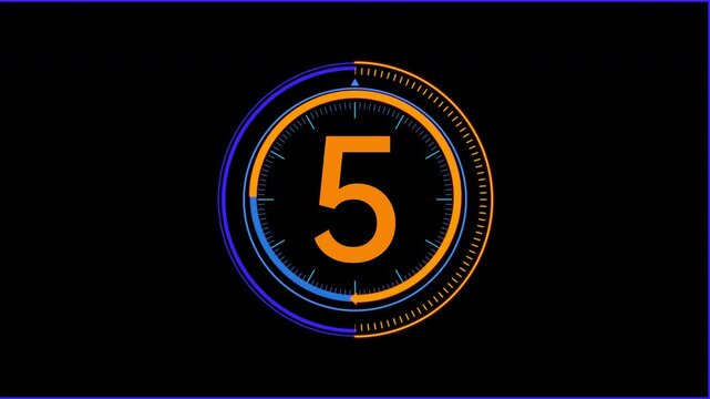 10 Second Futuristic Countdown Clock, HUD UI Circular Interface, Blue and Orange High-Tech Motion Graphics for Sports Events and Global News