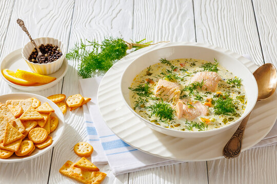 swedish laxsoppa creamy salmon soup in a bowl