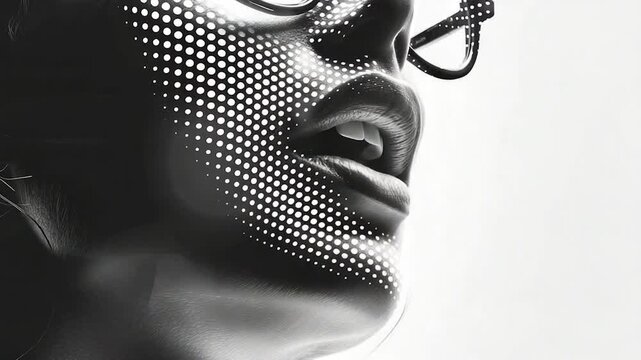 Video A woman wearing glasses graphed in a monochrome style