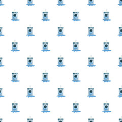 Naklejka premium Washing machine appliances with blue water leaking creating a playful seamless texture