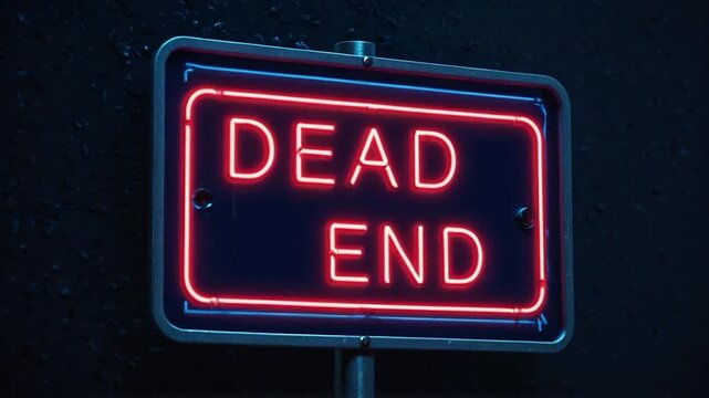 Video A dead end sign illuminated with red and blue lights, often used for traffic guidance or safety purposes