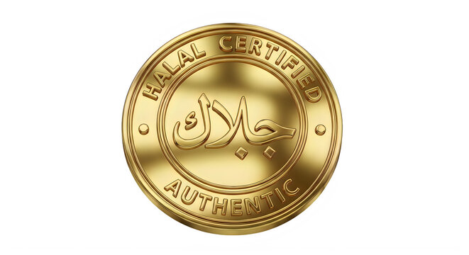 A gold halal certified authentic seal on a transparent background
