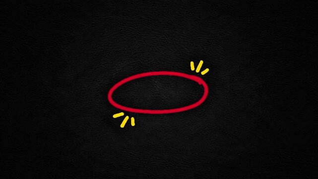Hand-drawn red oval shape with dynamic yellow highlight marks on a dark textured background, symbolizing focus and attention in a creative visual context