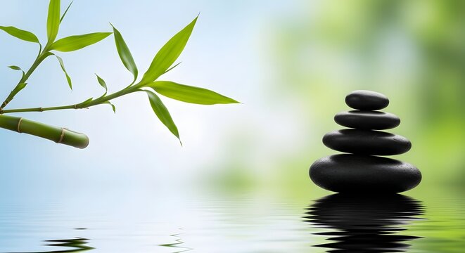 Zen stone stack with bamboo a serene and peaceful composition