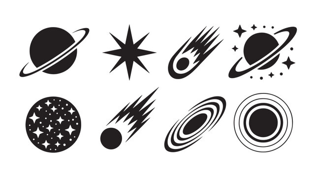 Space celestial icon set black silhouette collection