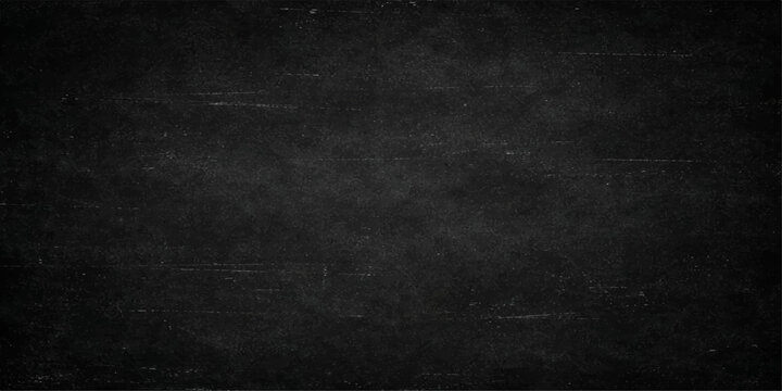 Dark vintage black chalkboard background texture with chalk dust scratches and grunge empty board wallpaper