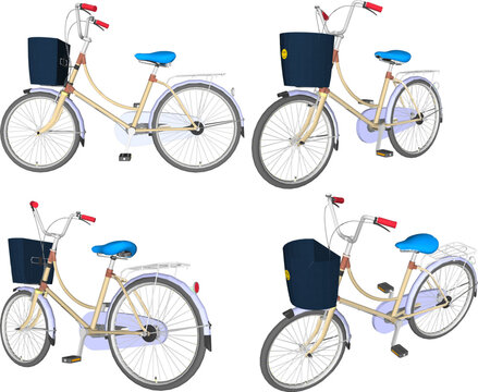Vector sketch illustration of mini bike design with basket for girls cycling in the morning