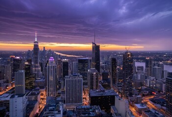 Fototapeta premium Beautiful purple twilight sky and modern city skyline