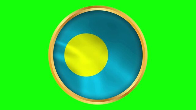 Palau Round Framed National Wavy Flag Circular Blowing Flag of Palau