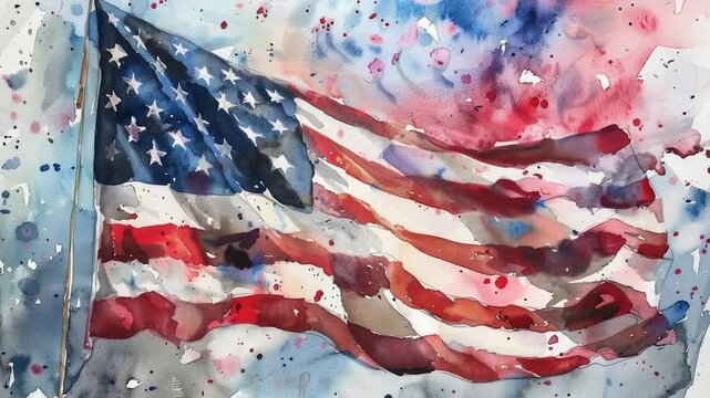 Video A traditional American flag painted with watercolors